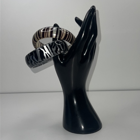 Two Animal Print Bangles | Gray & Silver | Brown & Cream - Picture 5 of 14